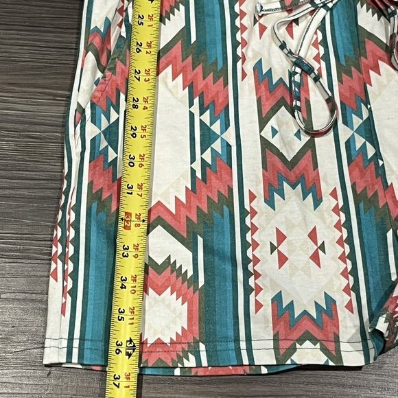 Crazy Train Aztec Southwest Design Romper Elastic Tie Waist Pockets Women Large - Picture 13 of 16